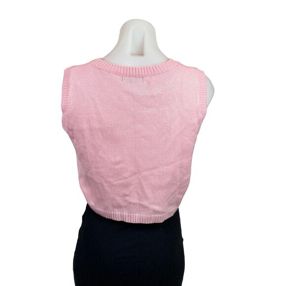 Shein Women Pink Strawberry Print Knit Crew Neck Crop Sleeveless Vest Sweater  S - Picture 2 of 7